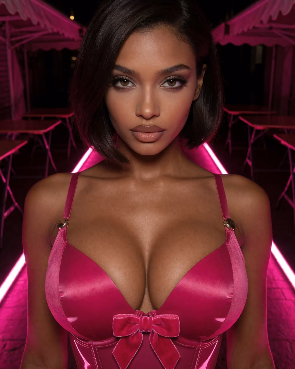 girlfriend simulator — a character portrait shot in a nightmarket setting