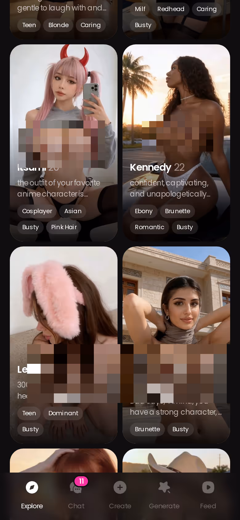 GoLove.ai mobile Explore roster of realistic AI girlfriend characters ready to chat