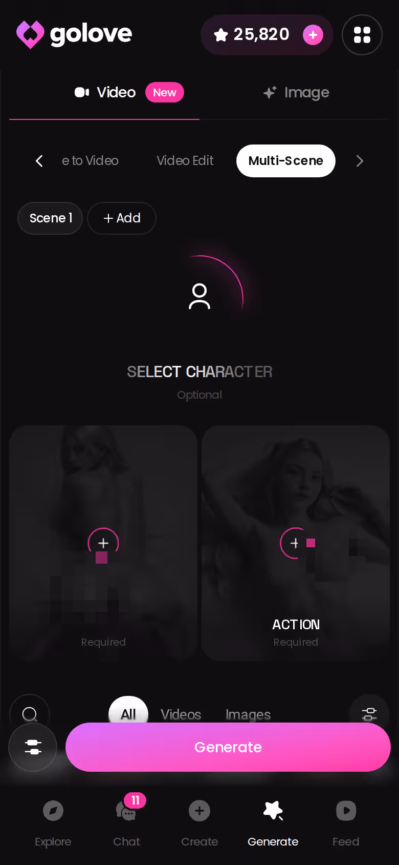 GoLove multi-scene video builder on mobile